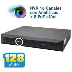 NVR 16 Canales, 720/1080P, Incluye 8 puertos PoE 802.3at/af, 2 HDD, VGA/HDMI, Autoconfiguración y Plug and Play